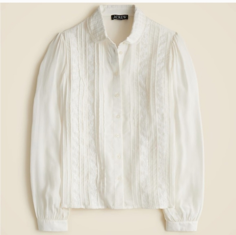 J.Crew Sheer Club Collar lace-trim button-up shirt ivory Sz 2